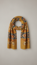 Mustard Gold Patterned Scarf With Woven Detail
