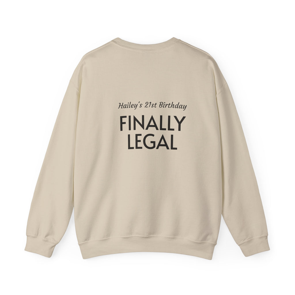 21st Birthday Sweatshirt | "R.I.P. Twenties" Front & "Finally Legal" Back Crewneck