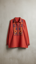 Spice Red Cotton Shirt With Embroidery