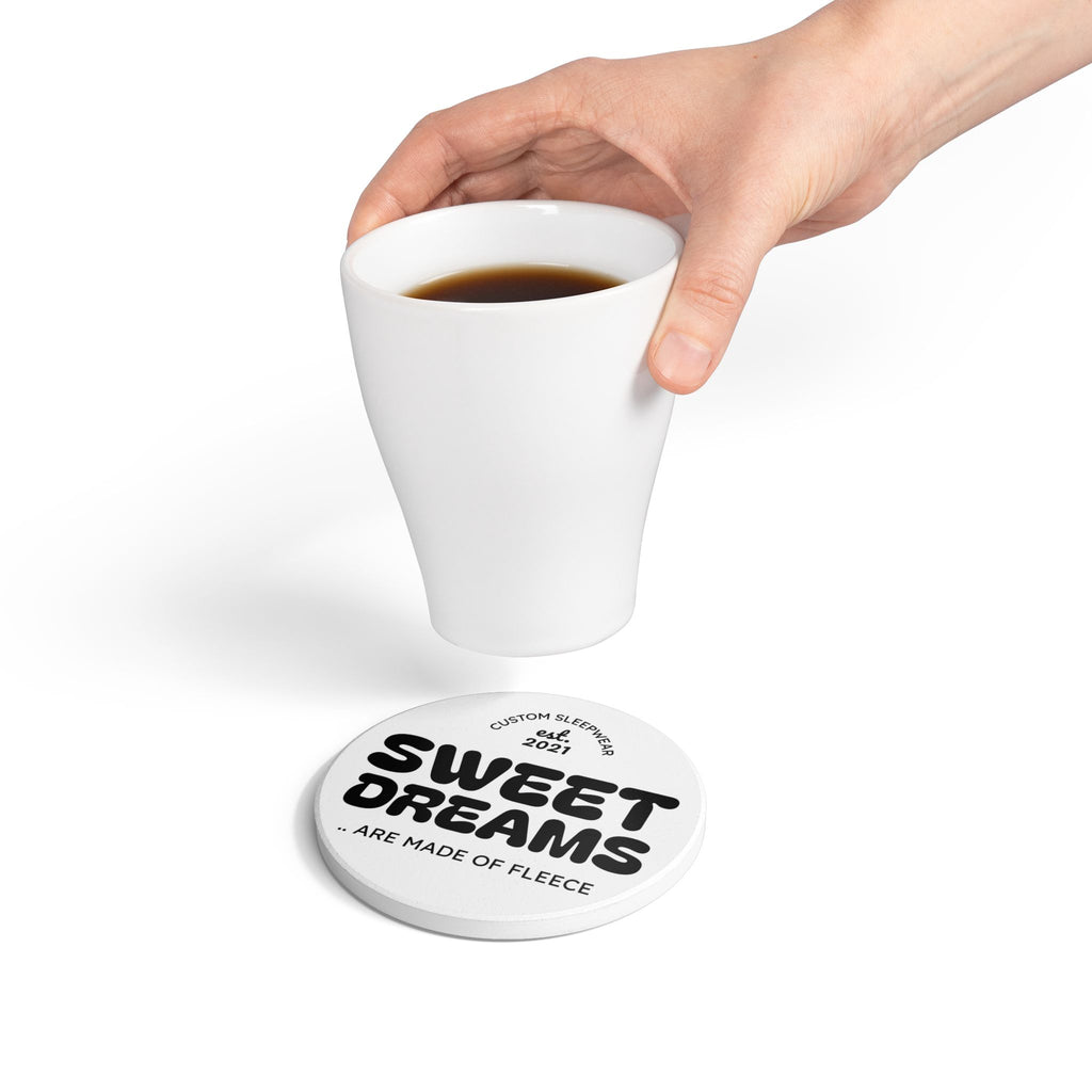 Ceramic Coaster – “Sweet Dreams” Retro Typography Cork-Back Drink Coaster