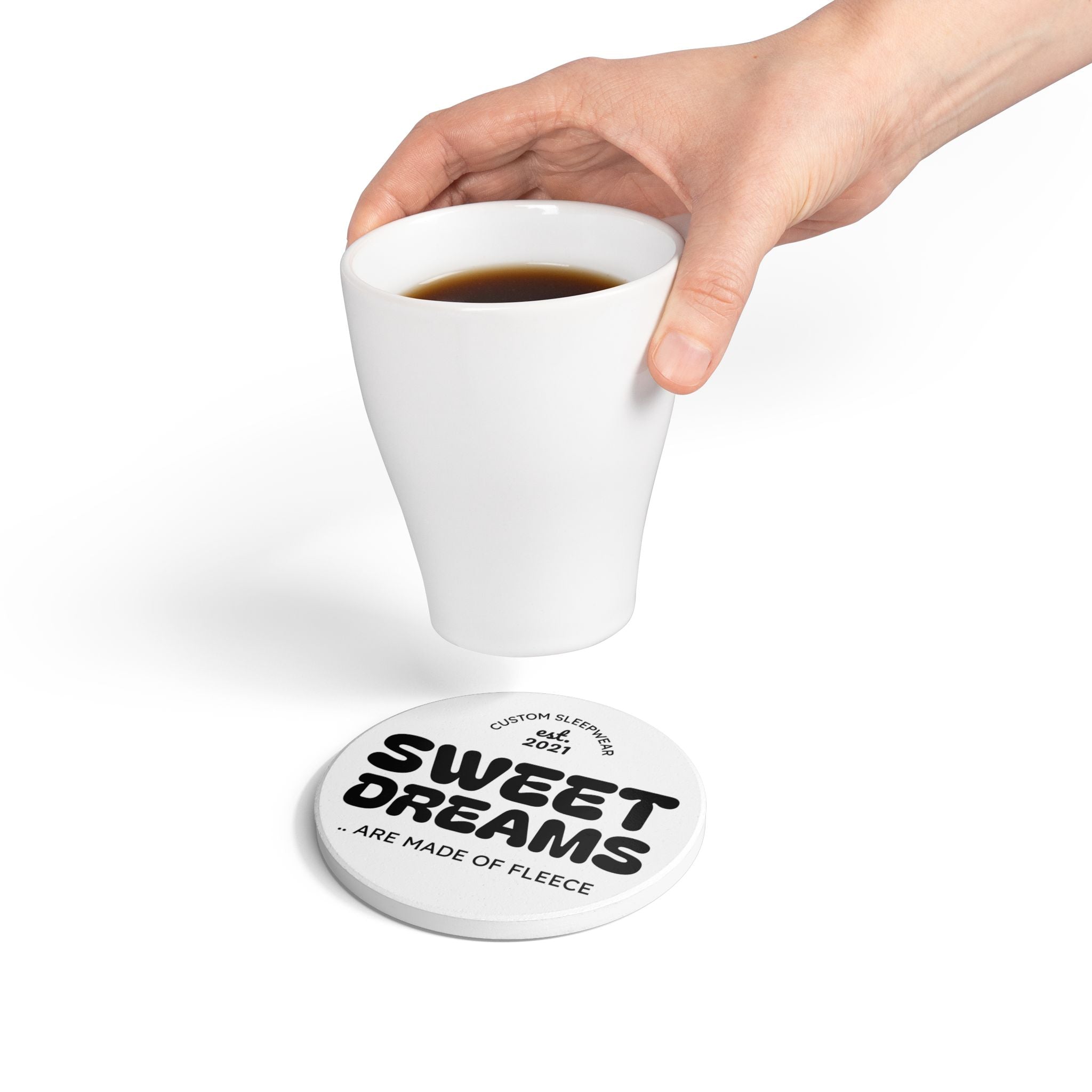 Ceramic Coaster – “Sweet Dreams” Retro Typography Cork-Back Drink Coaster