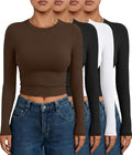AUTOMET Women's 4 Packs Long Sleeve Crop Tops