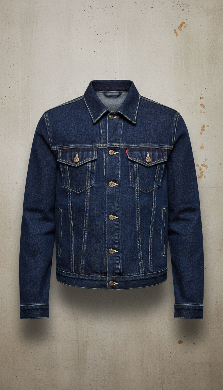 Indigo Blue Denim Jacket With Contrast Stitching